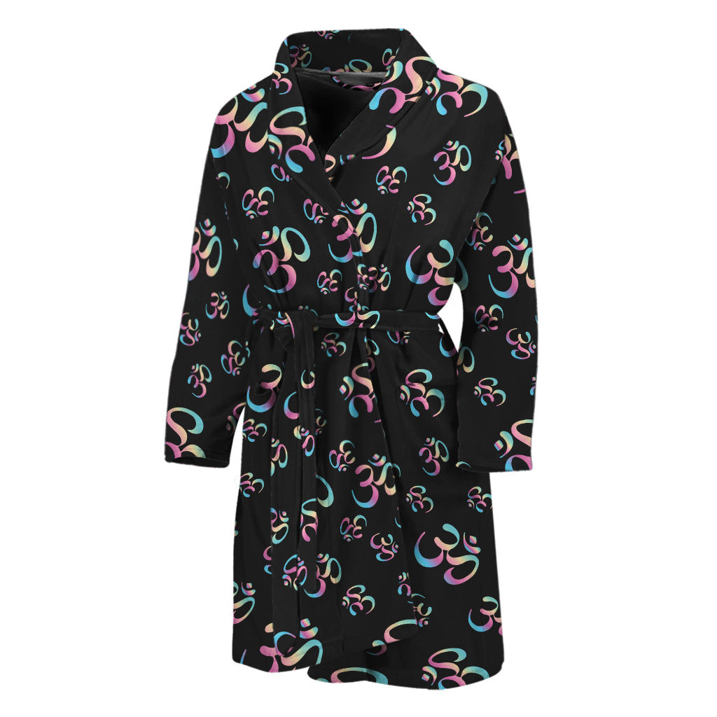 Om Sign Pattern Print Men's Bathrobe