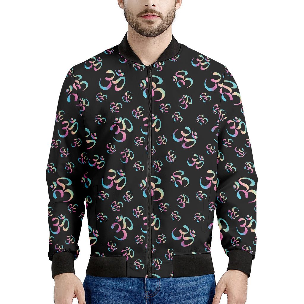 Om Sign Pattern Print Men's Bomber Jacket