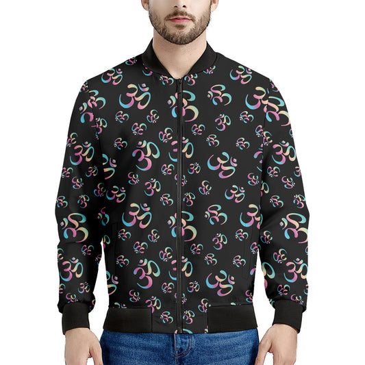 Om Sign Pattern Print Men's Bomber Jacket