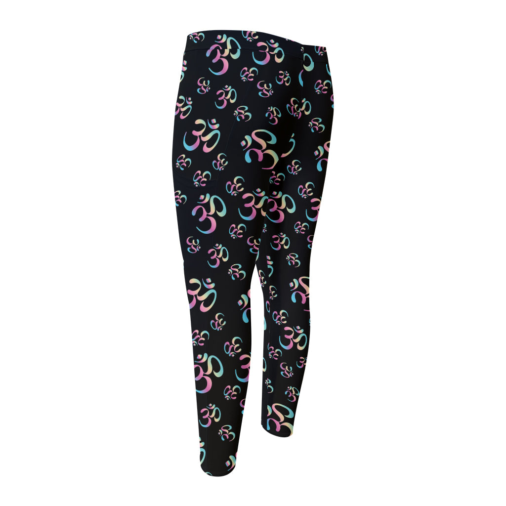 Om Sign Pattern Print Men's Compression Pants