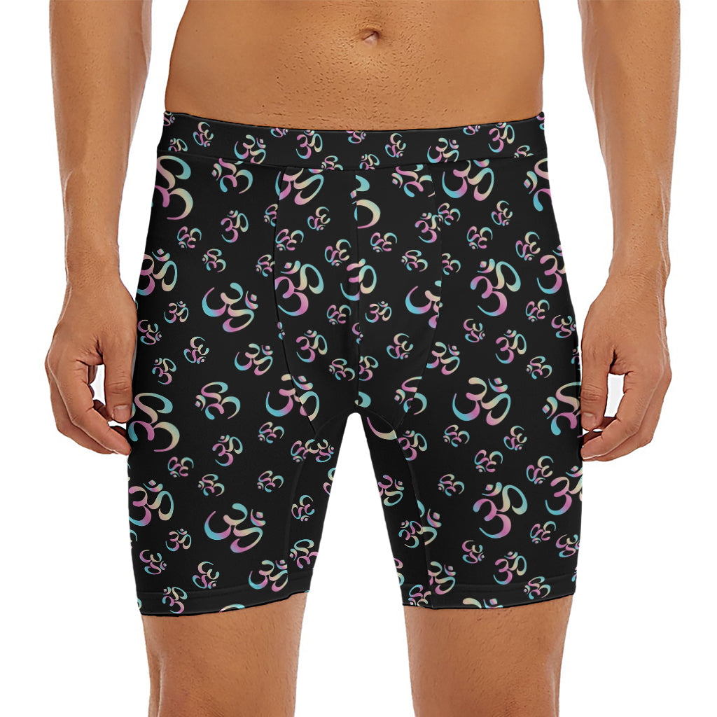 Om Sign Pattern Print Men's Long Boxer Briefs