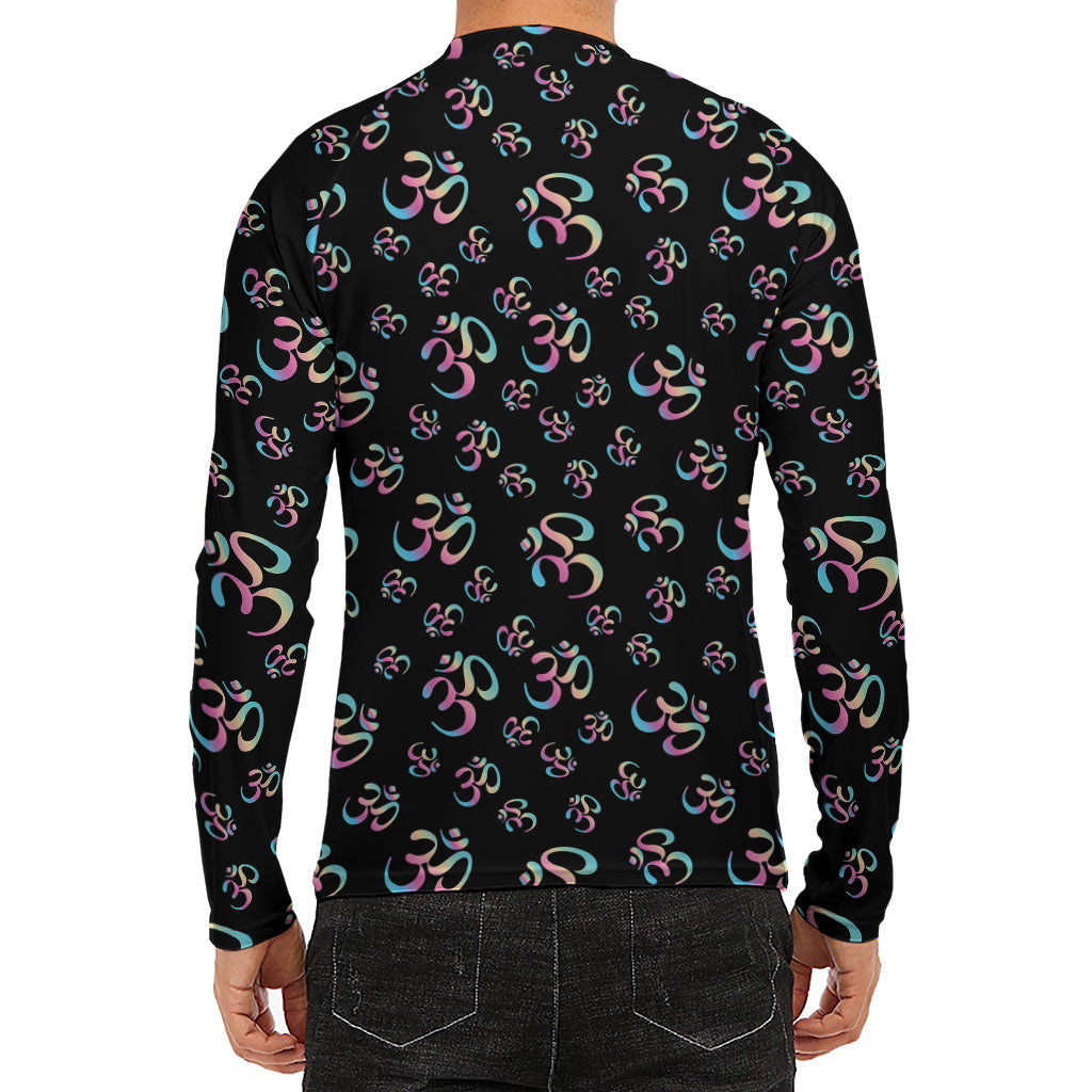 Om Sign Pattern Print Men's Long Sleeve Rash Guard