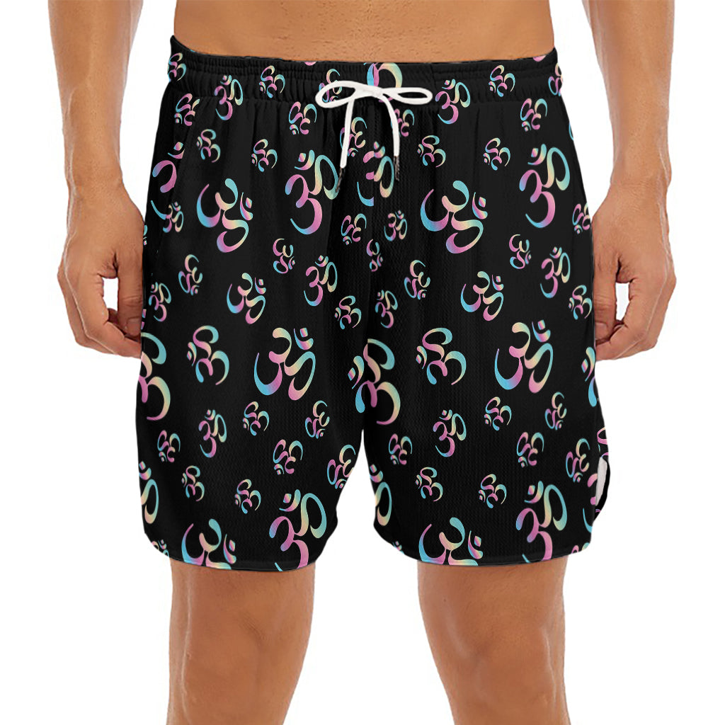 Om Sign Pattern Print Men's Split Running Shorts