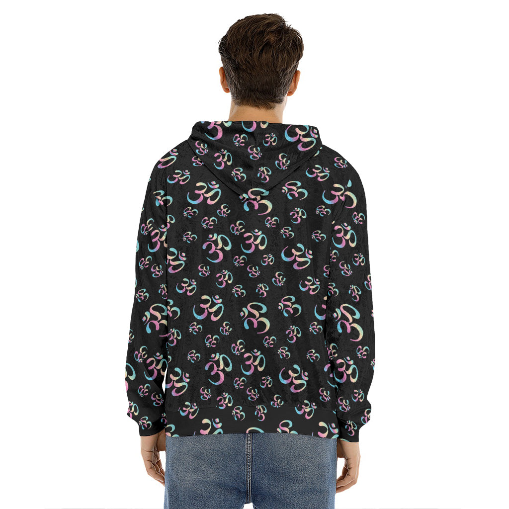 Om Sign Pattern Print Men's Velvet Pullover Hoodie
