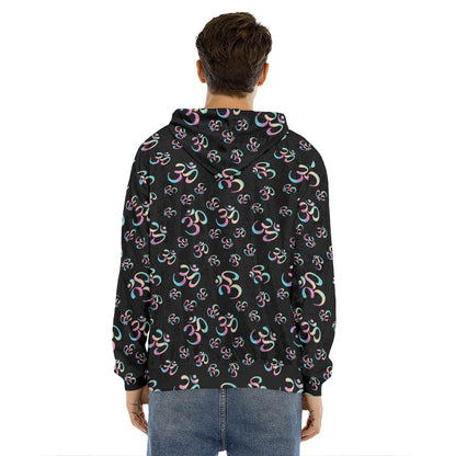 Om Sign Pattern Print Men's Velvet Pullover Hoodie