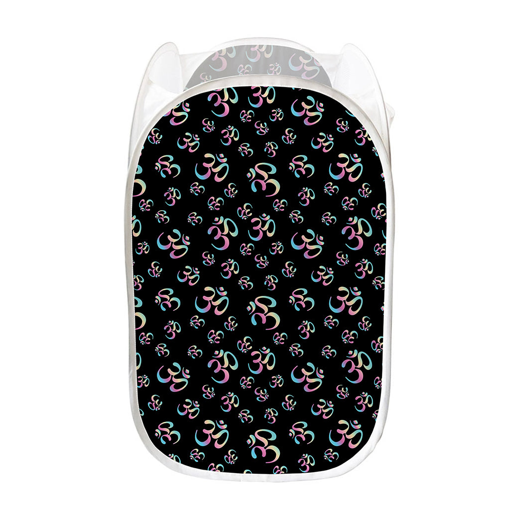 Om Sign Pattern Print Mesh Laundry Hamper
