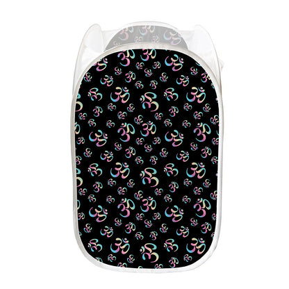 Om Sign Pattern Print Mesh Laundry Hamper