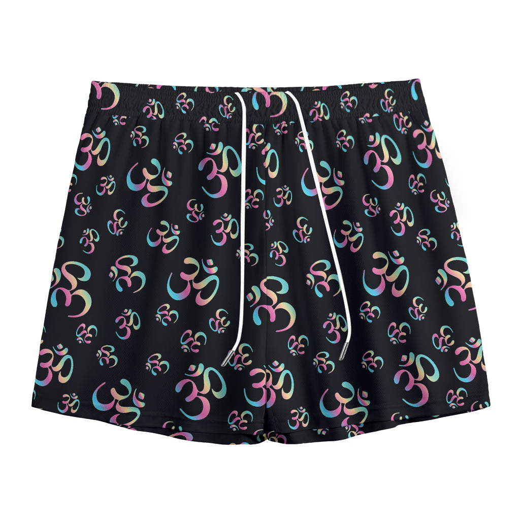 Om Sign Pattern Print Mesh Shorts