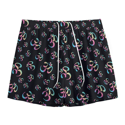 Om Sign Pattern Print Mesh Shorts