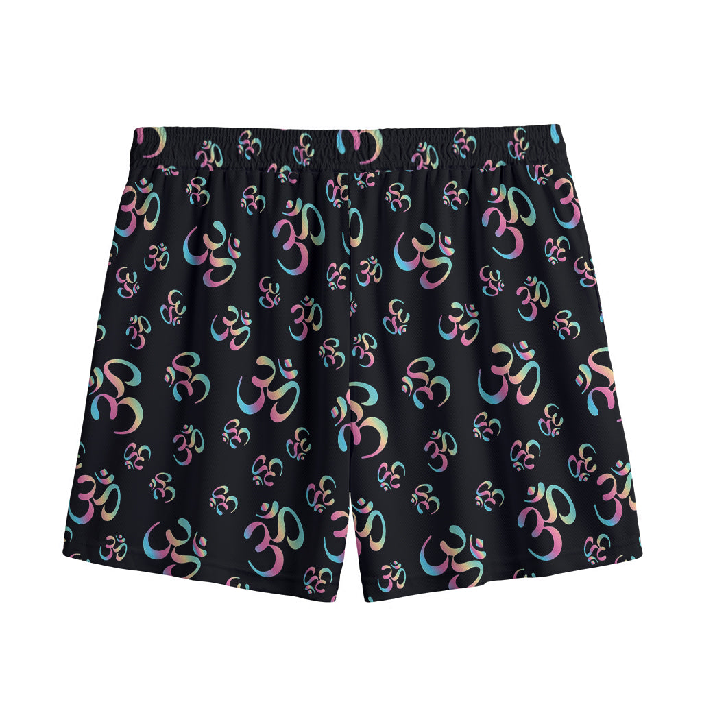 Om Sign Pattern Print Mesh Shorts