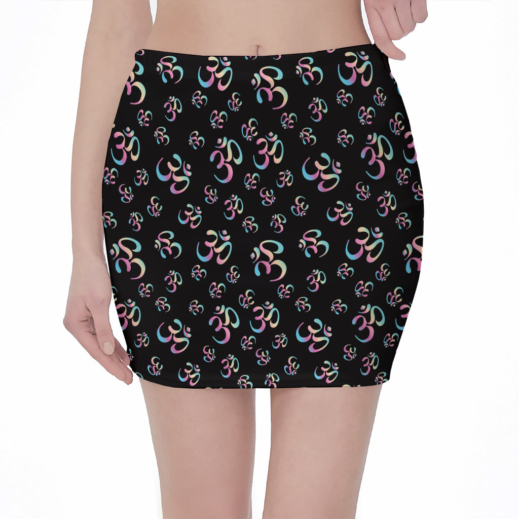 Om Sign Pattern Print Pencil Mini Skirt