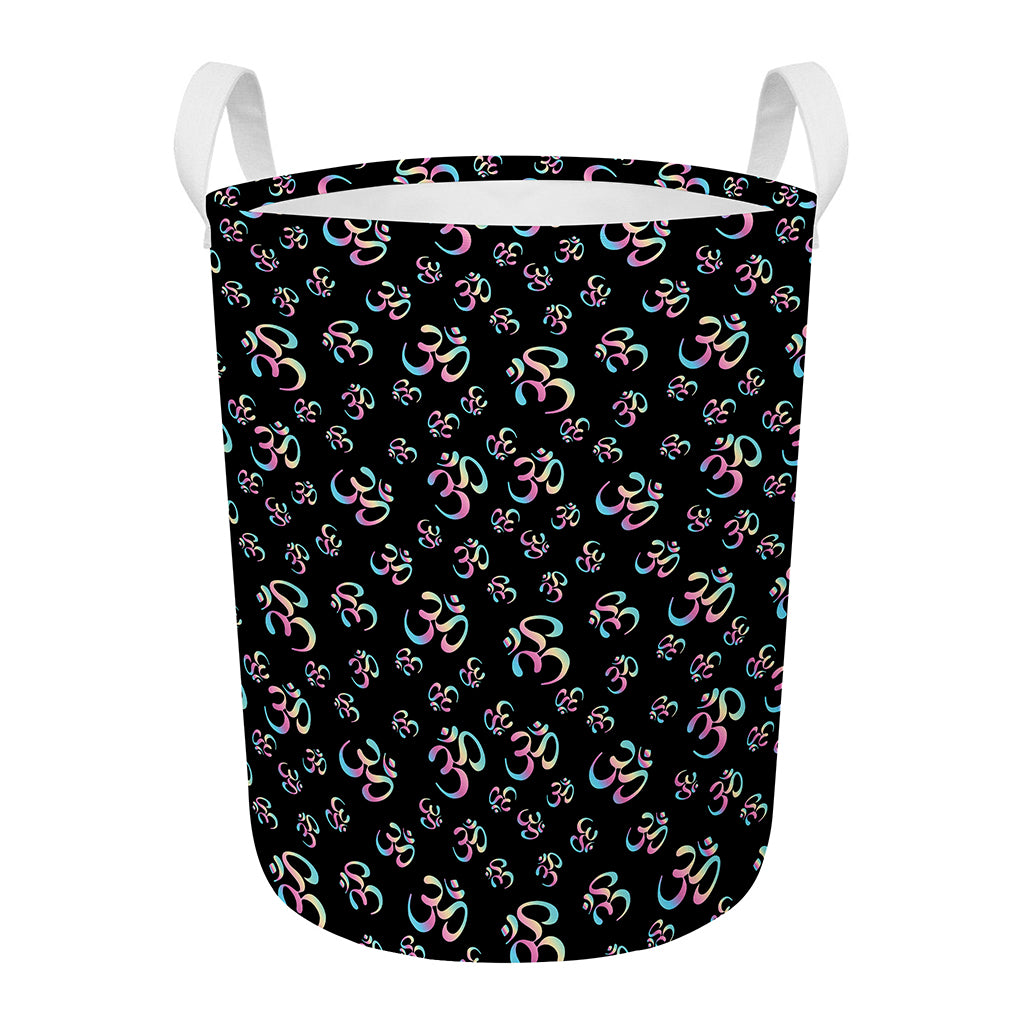 Om Sign Pattern Print Round Laundry Basket