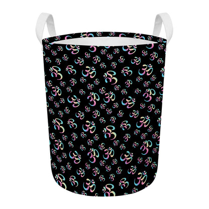 Om Sign Pattern Print Round Laundry Basket