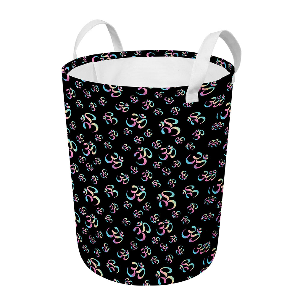 Om Sign Pattern Print Round Laundry Basket