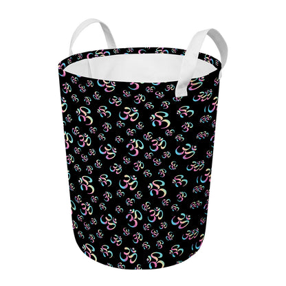 Om Sign Pattern Print Round Laundry Basket