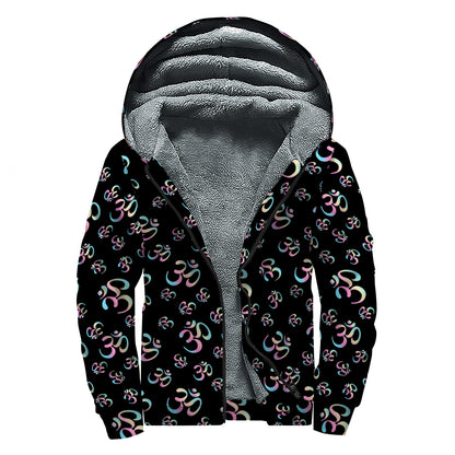 Om Sign Pattern Print Sherpa Lined Zip Up Hoodie