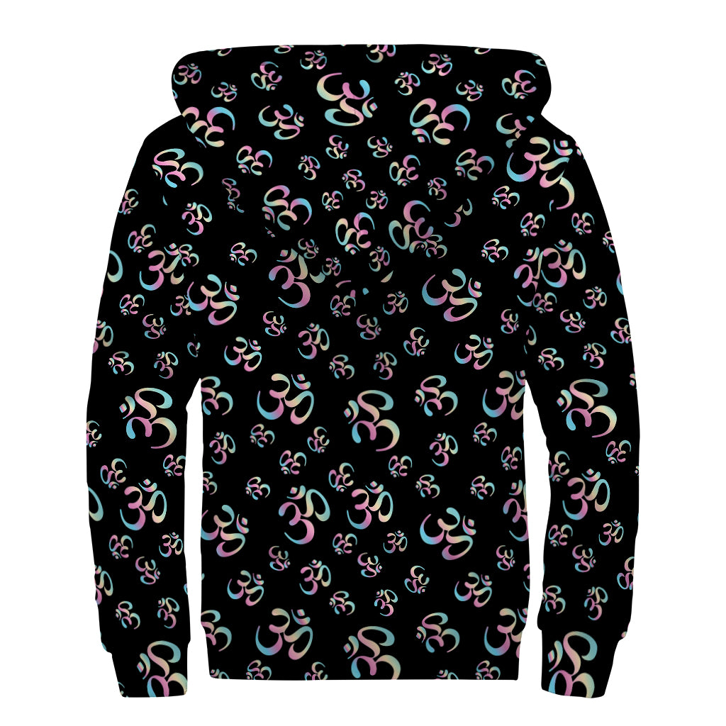 Om Sign Pattern Print Sherpa Lined Zip Up Hoodie