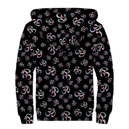Om Sign Pattern Print Sherpa Lined Zip Up Hoodie