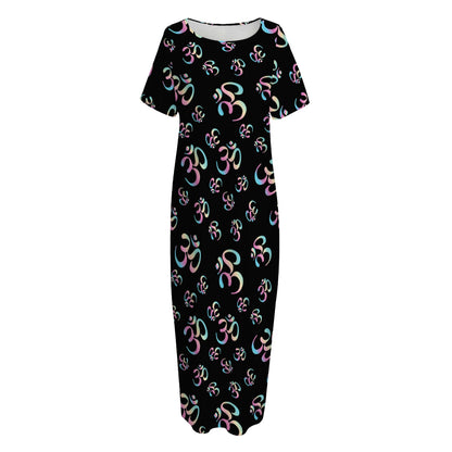 Om Sign Pattern Print Short Sleeve Long Nightdress