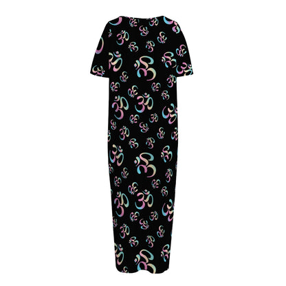 Om Sign Pattern Print Short Sleeve Long Nightdress