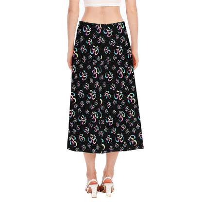 Om Sign Pattern Print Side Slit Midi Skirt