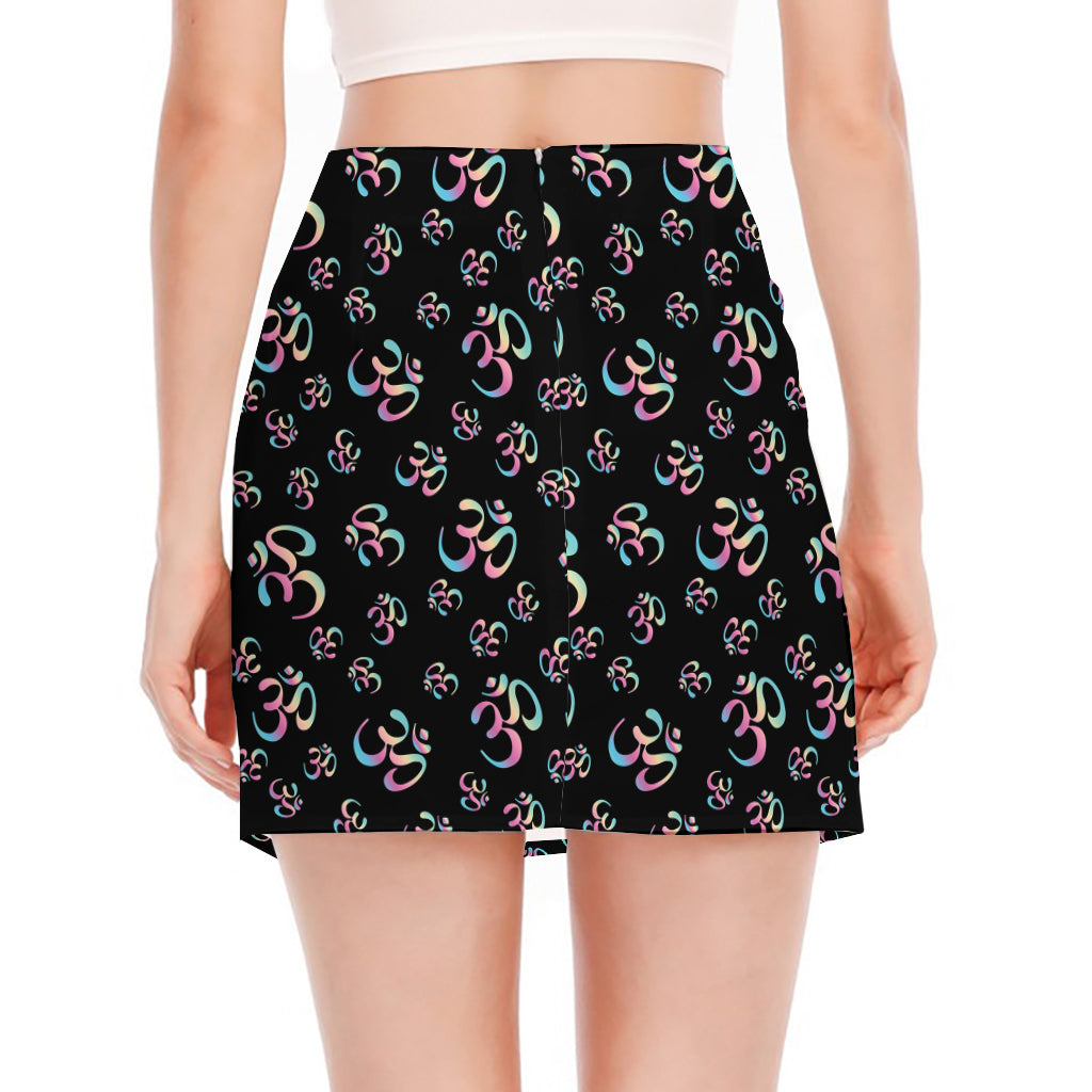 Om Sign Pattern Print Side Slit Mini Skirt