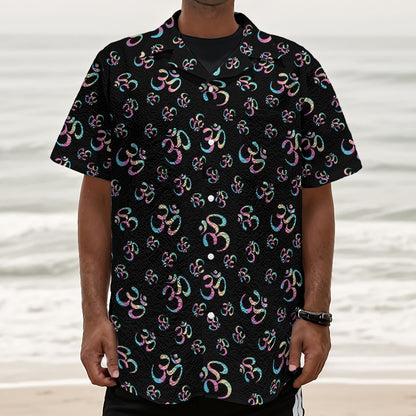 Om Sign Pattern Print Textured Short Sleeve Shirt