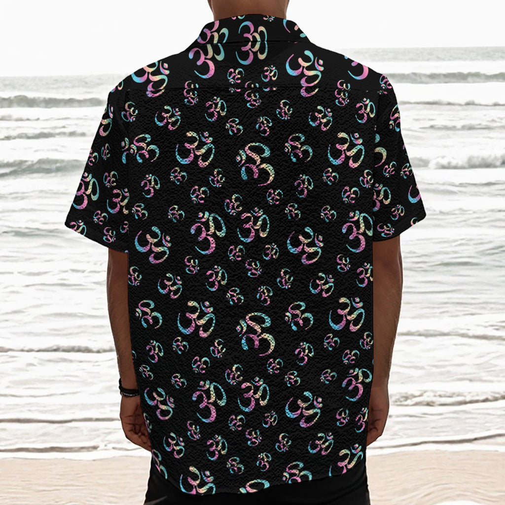 Om Sign Pattern Print Textured Short Sleeve Shirt