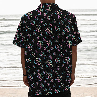 Om Sign Pattern Print Textured Short Sleeve Shirt