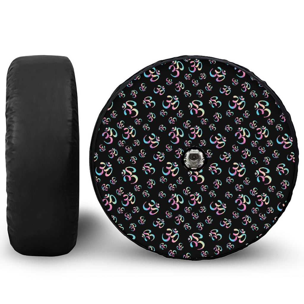 Om Sign Pattern Print Tire Cover With Camera Hole