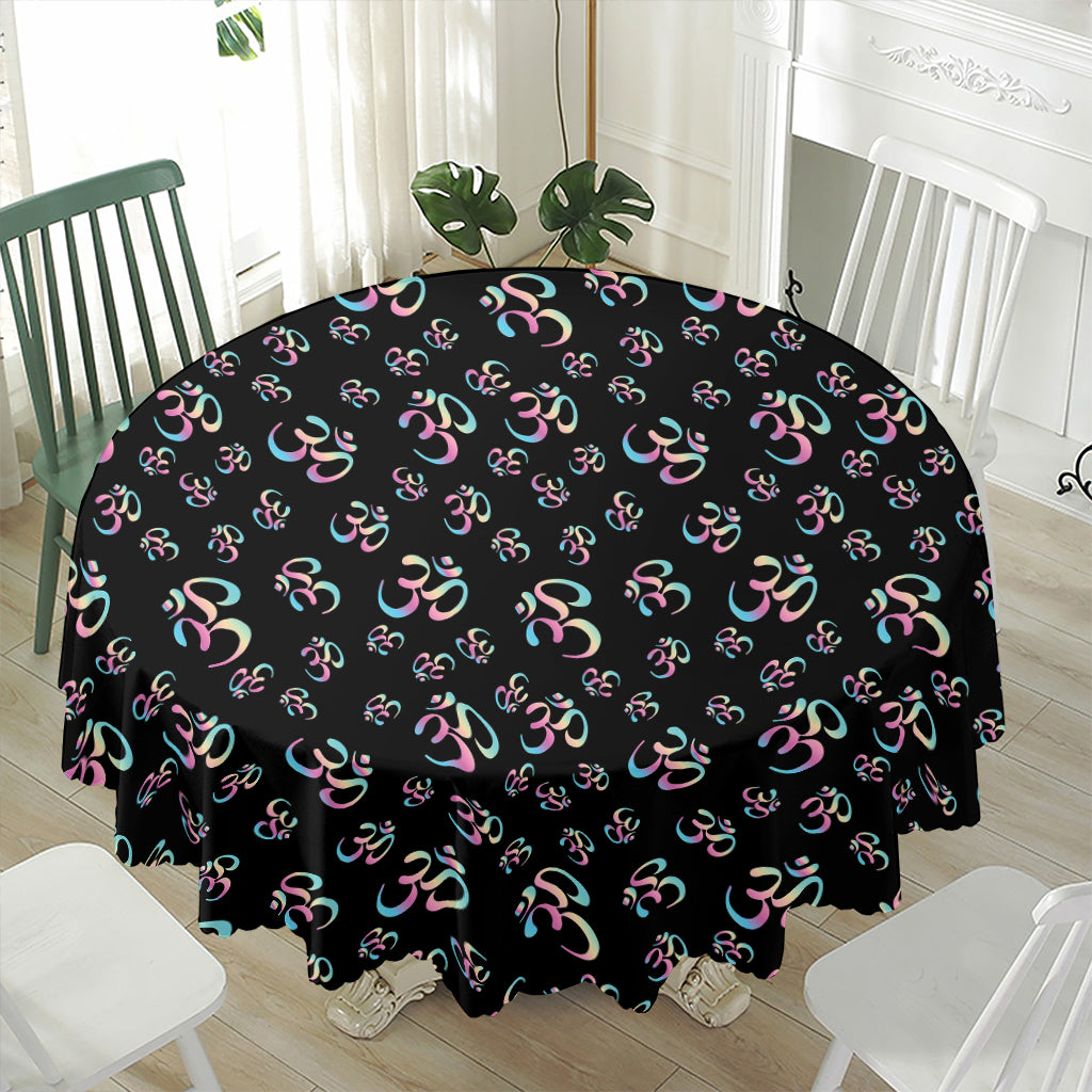Om Sign Pattern Print Waterproof Round Tablecloth