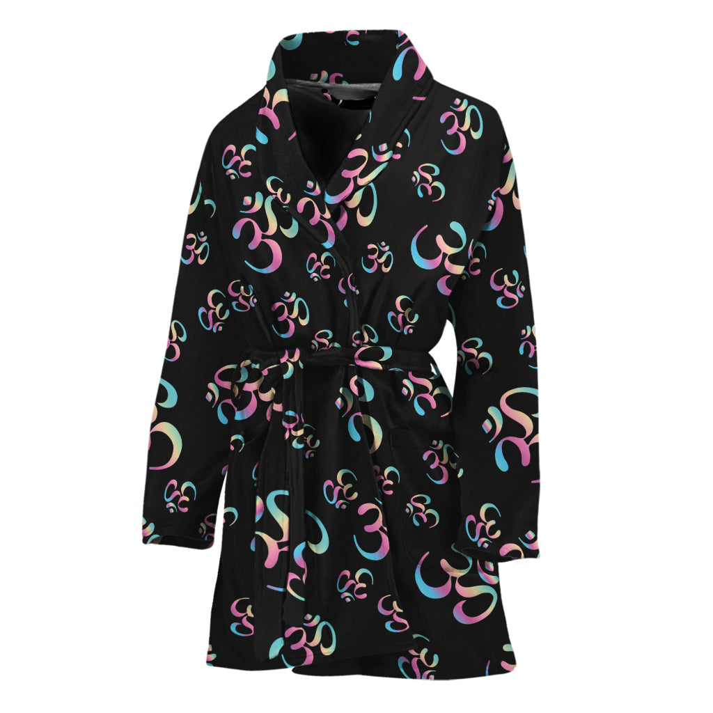Om Sign Pattern Print Women's Bathrobe