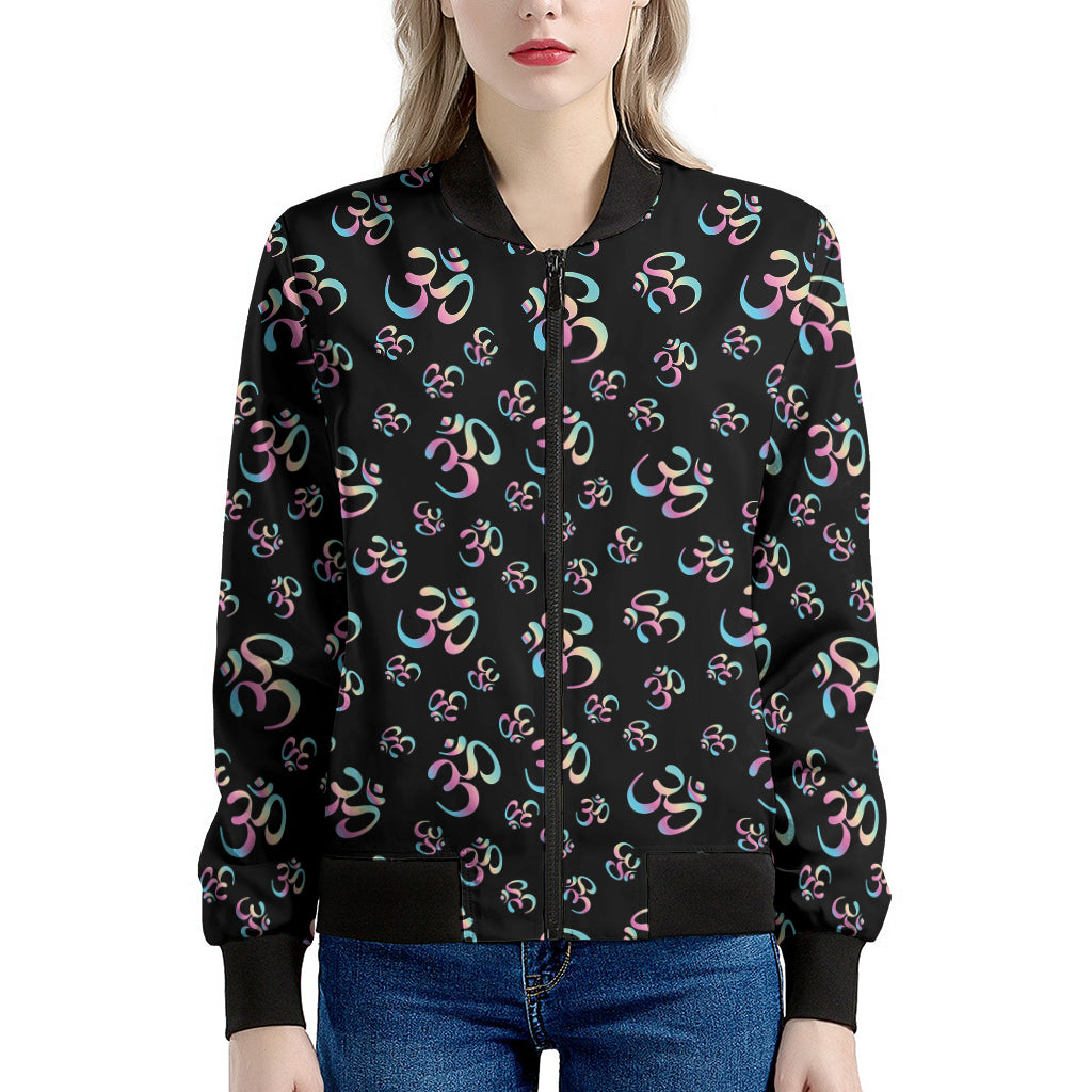 Om Sign Pattern Print Women's Bomber Jacket