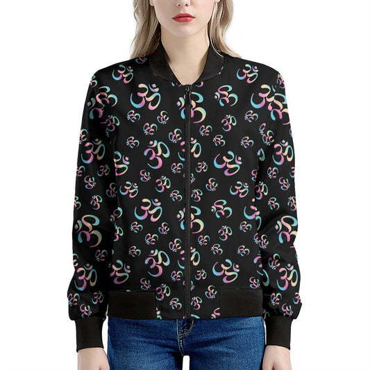 Om Sign Pattern Print Women's Bomber Jacket