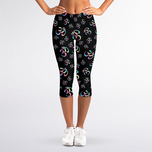 Om Sign Pattern Print Women's Capri Leggings