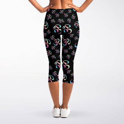 Om Sign Pattern Print Women's Capri Leggings