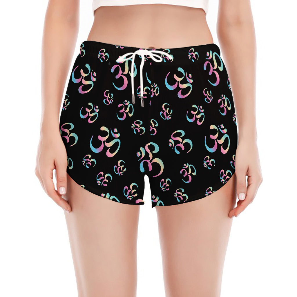 Om Sign Pattern Print Women's Split Running Shorts