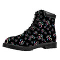 Om Sign Pattern Print Padded Collar Lace Up Boots