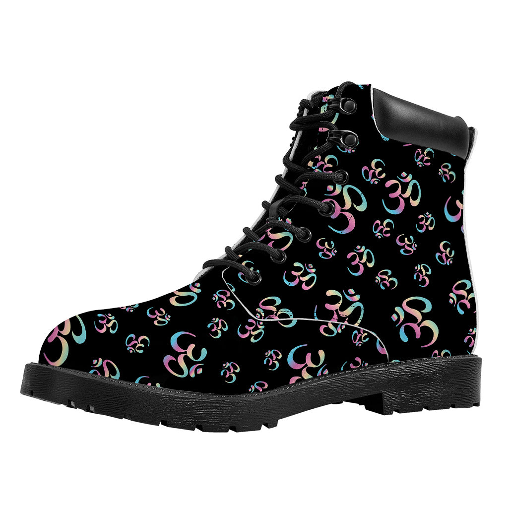 Om Sign Pattern Print Work Boots