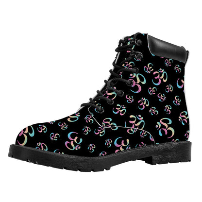 Om Sign Pattern Print Work Boots