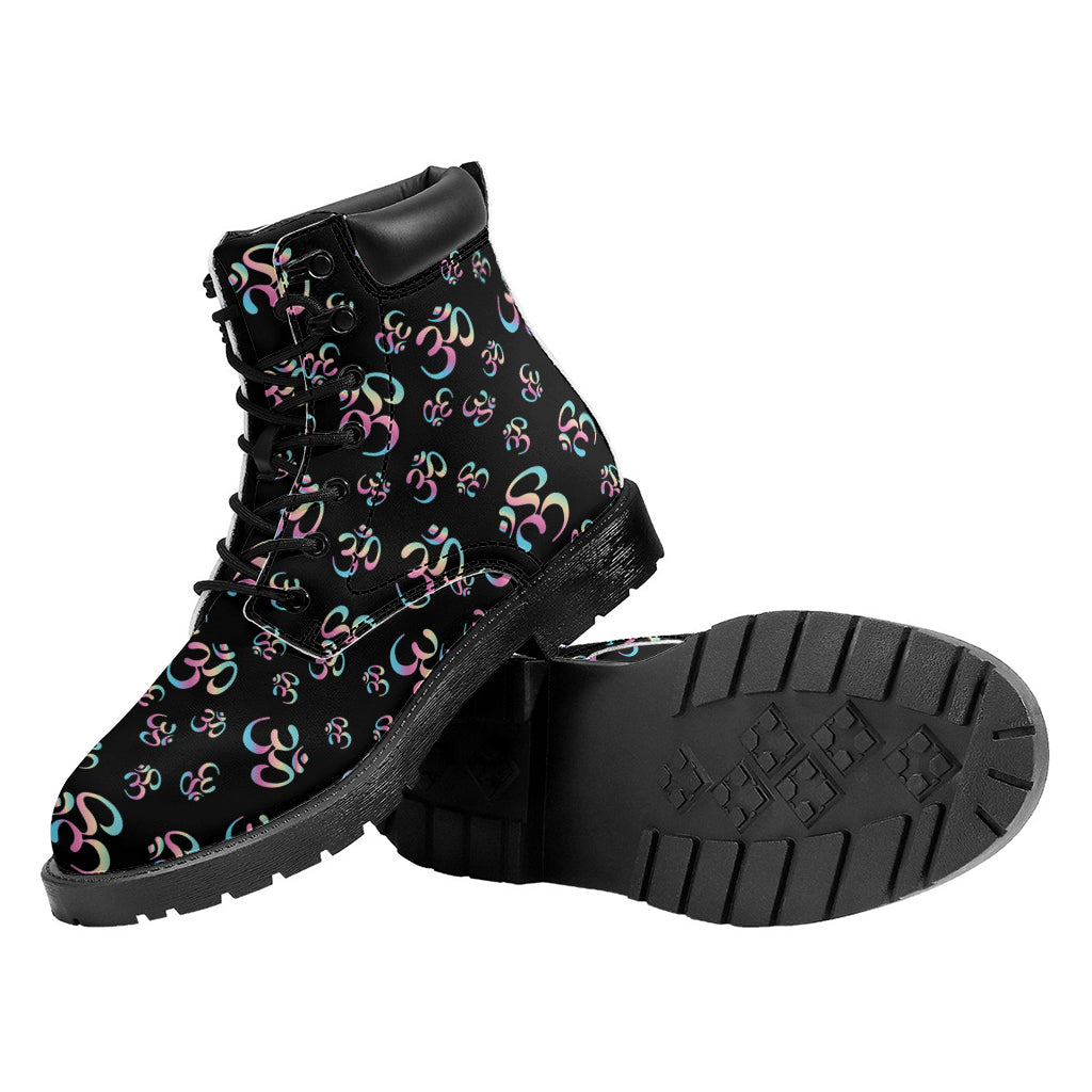 Om Sign Pattern Print Work Boots