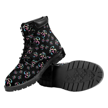Om Sign Pattern Print Work Boots