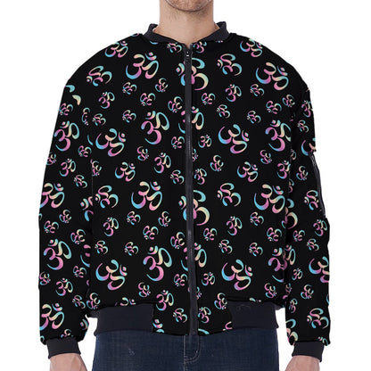 Om Sign Pattern Print Zip Sleeve Bomber Jacket