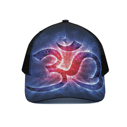 Om Sign Print Black Mesh Trucker Cap