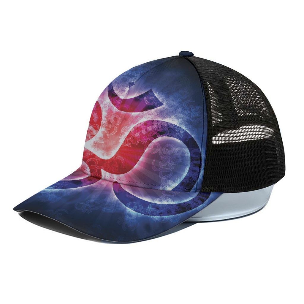 Om Sign Print Black Mesh Trucker Cap