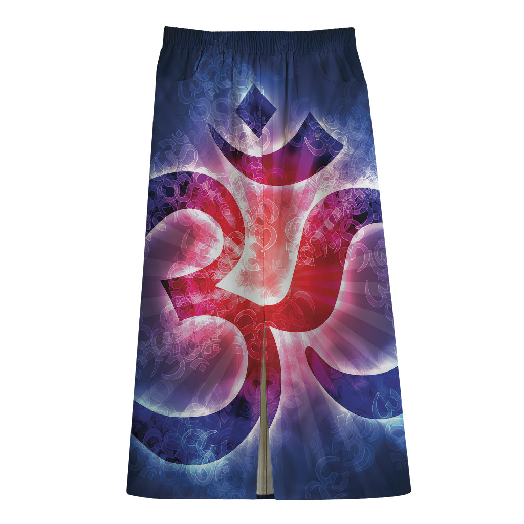 Om Sign Print Cotton Front Slit Maxi Skirt