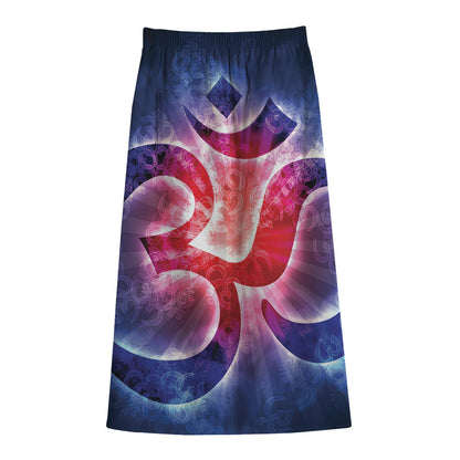 Om Sign Print Cotton Front Slit Maxi Skirt