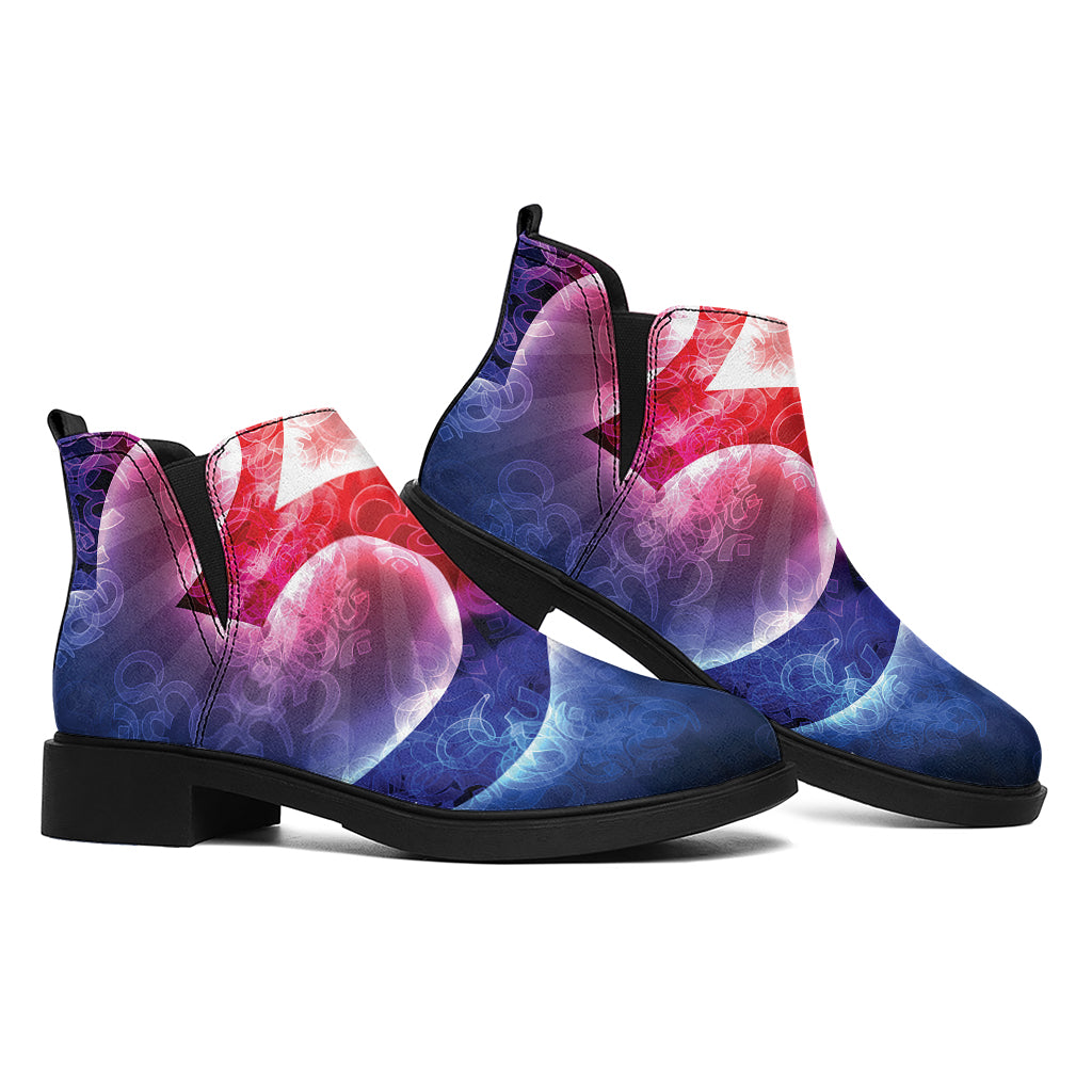 Om Sign Print Flat Ankle Boots