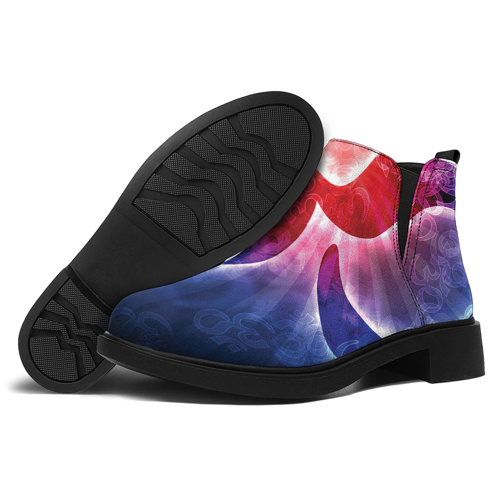 Om Sign Print Flat Ankle Boots