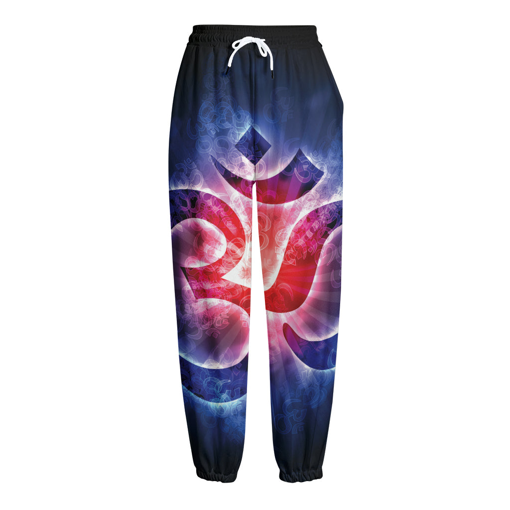 Om Sign Print Fleece Lined Knit Pants